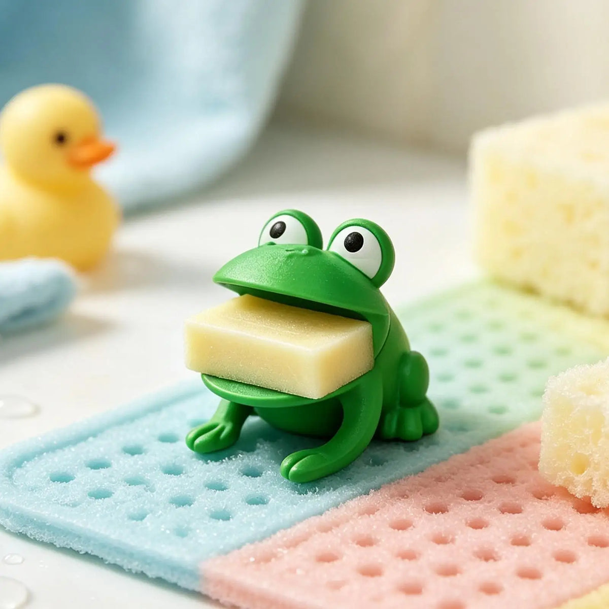 Frog-Shaped Sponge Dishwashing Brush Holder Drainage Holes