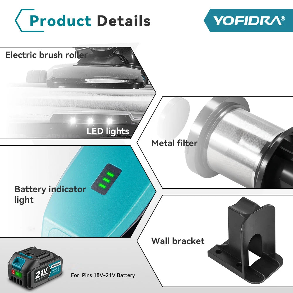 Yofidra 1800w Brushless Vacuum Cleaner 30kpa 5l Powerful