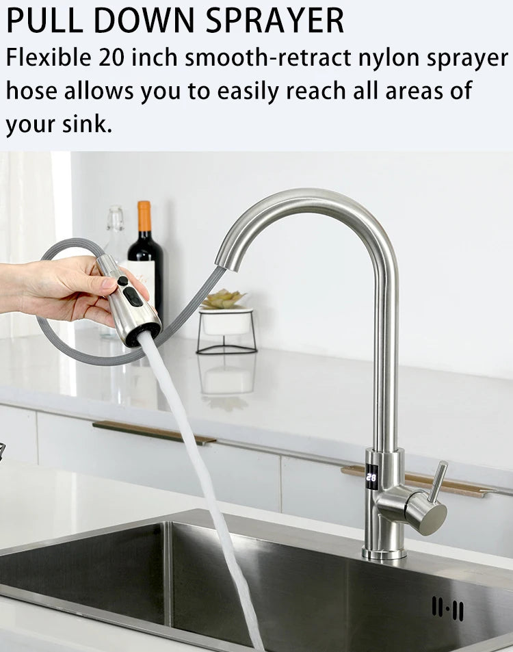 Sensor Touch Digital Sink Faucet Pull Down Sprayer