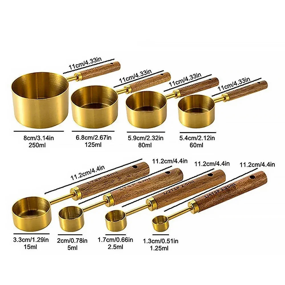 4/8pcs Stainless Steel Measuring Cups Spoons Wooden Handle