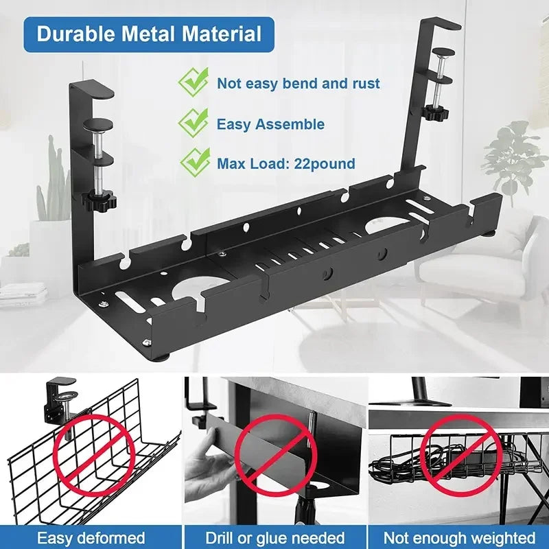Telescopic Under Table Storage Rack Metal Cable Management