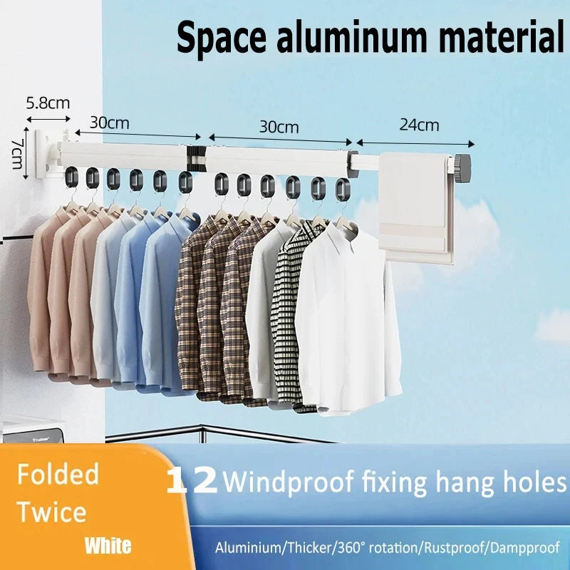 Wall Mount Folding Clothes Drying Rack Retractable Extension