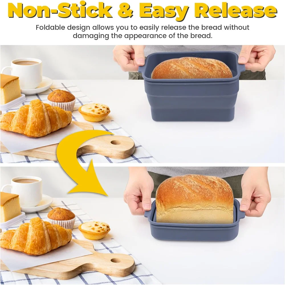 Collapsible Silicone Bread Loaf Pan Lid Nonstick Baking