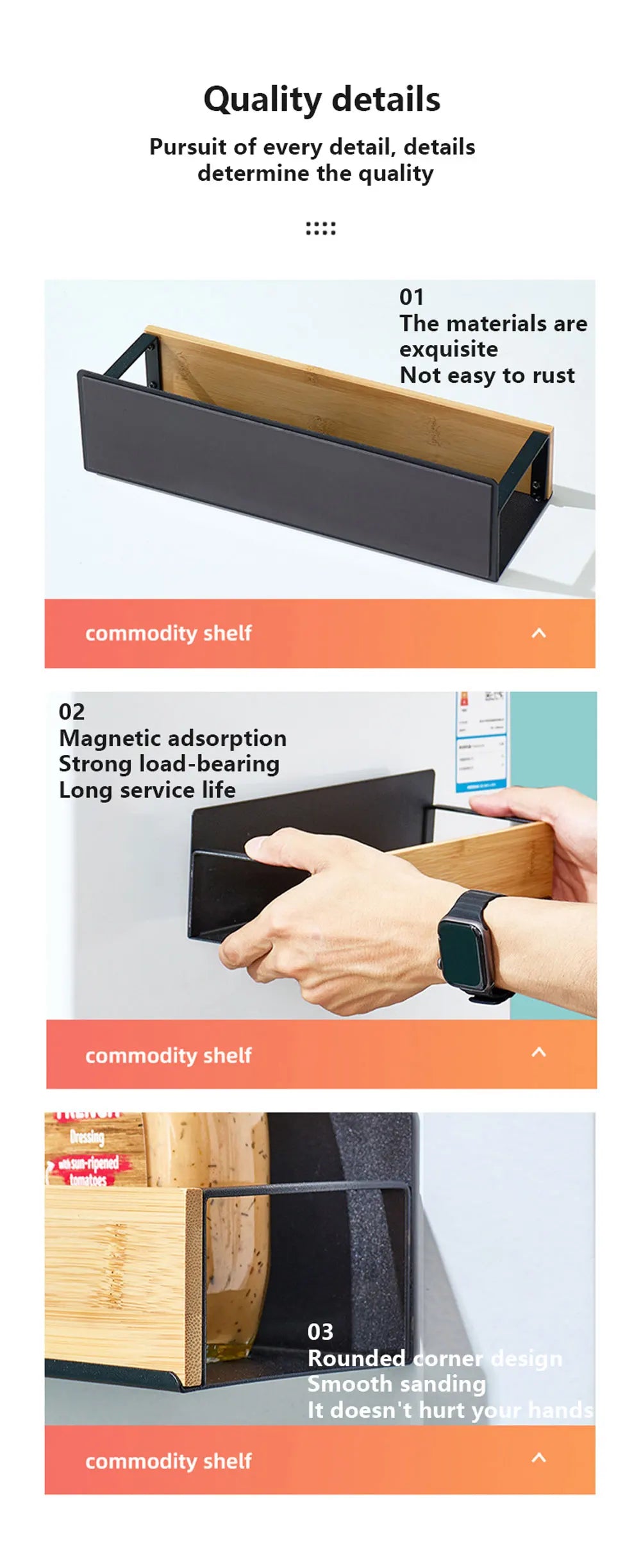 Magnetic Fridge Shelf Spice Storage Rack Black Iron