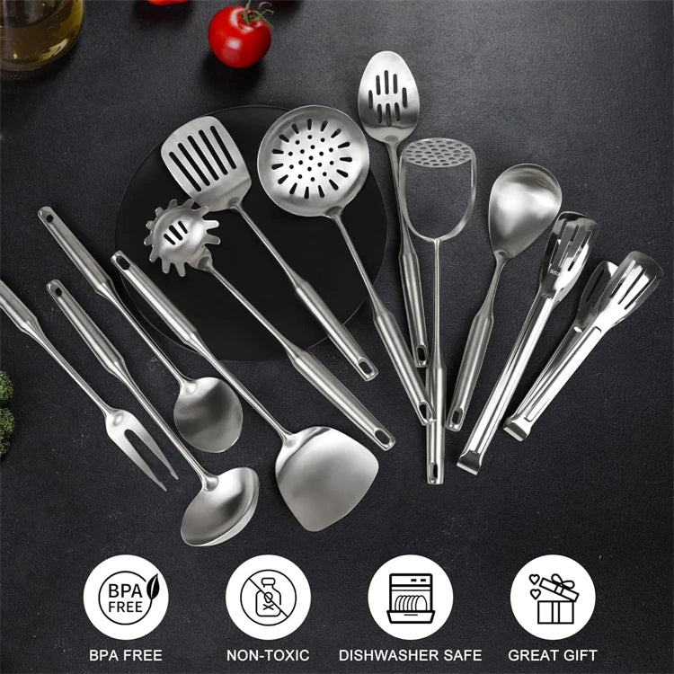Lmetjma 304 Stainless Steel Utensils All Metal Long