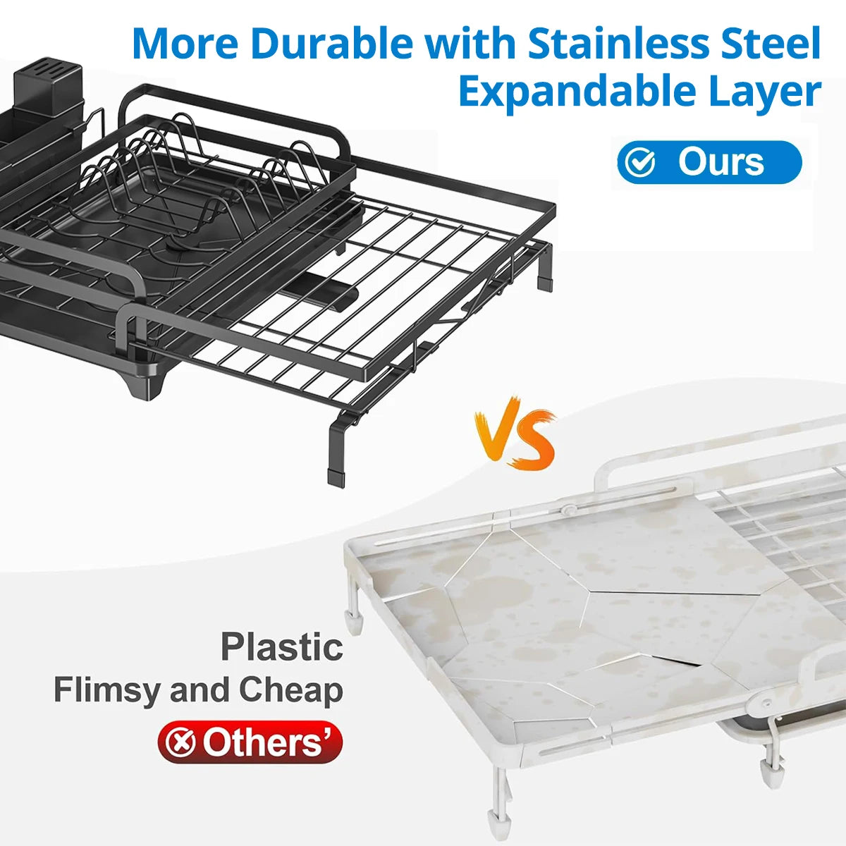Dish Drainer Rack Expandable Dish Drying Rack Cutlery