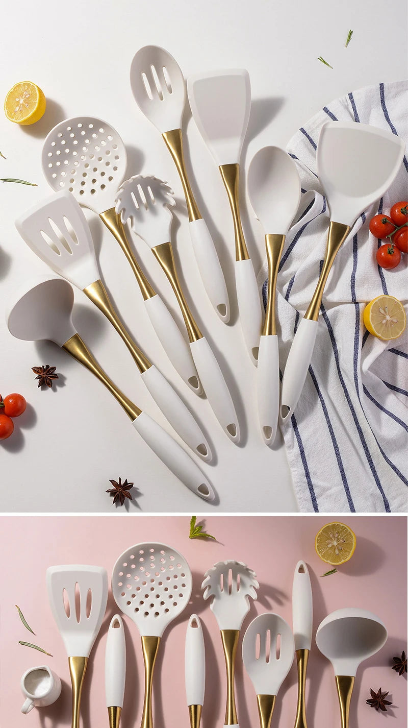 1pc Silicone Kitchenware Cooking Utensils White Gold Spatula