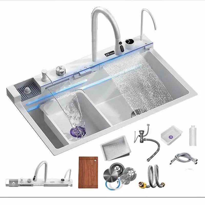 Stainless Steel Waterfall Sink Large Slot Integrated Digital