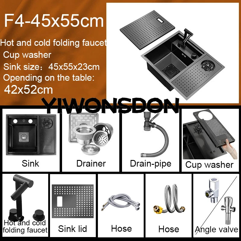 Nano Hidden Bar Sink Black Folding Faucet Silvery
