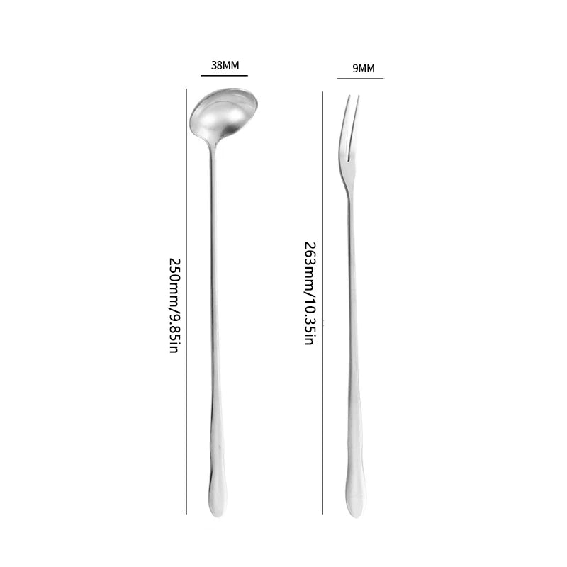 2pcs Stainless Steel Long Handle Pickle Fork Spoon