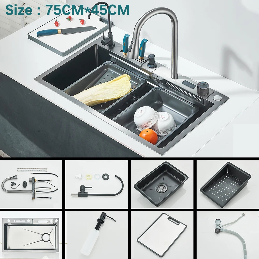 304 Stainless Steel Waterfall Sink Digital Display Large