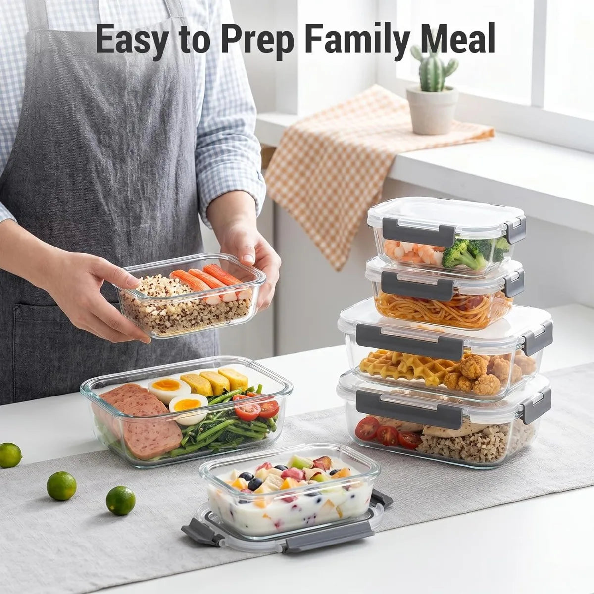 10 Sets Glass Food Storage Containers Lids Airtight
