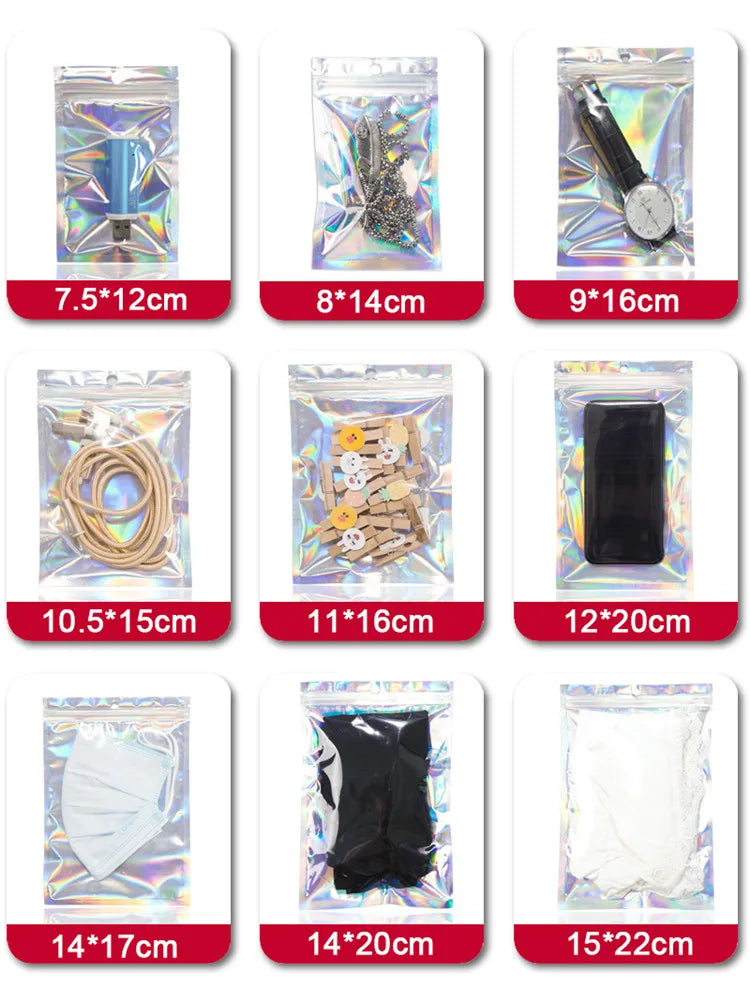 200pcs Resealable Translucent Holographic Storage Bag Hologram