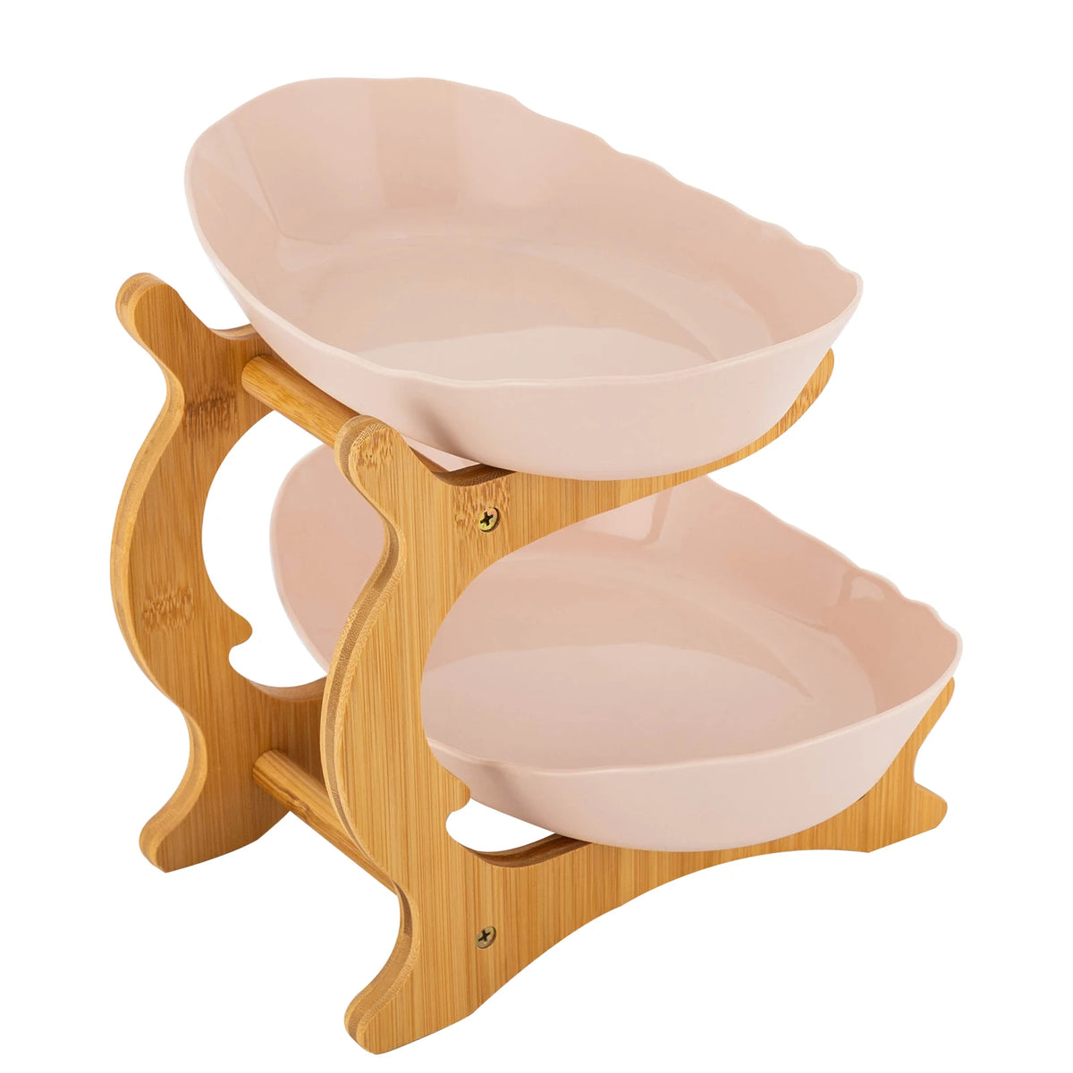 2-Tier Fruit Bowl Bamboo Fruit Basket Stand Food-Grade