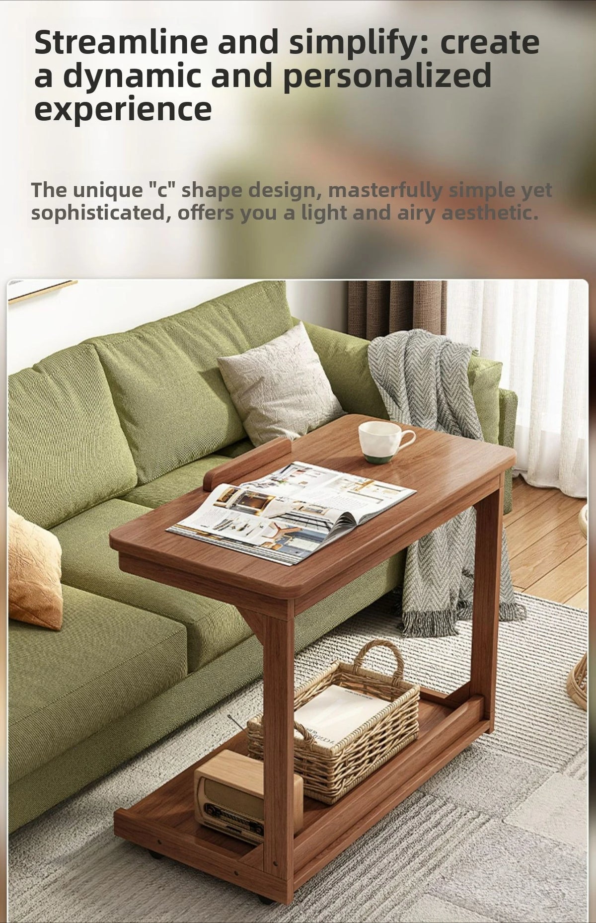 Mobile Solid Wood Coffee Table Living Room Storage