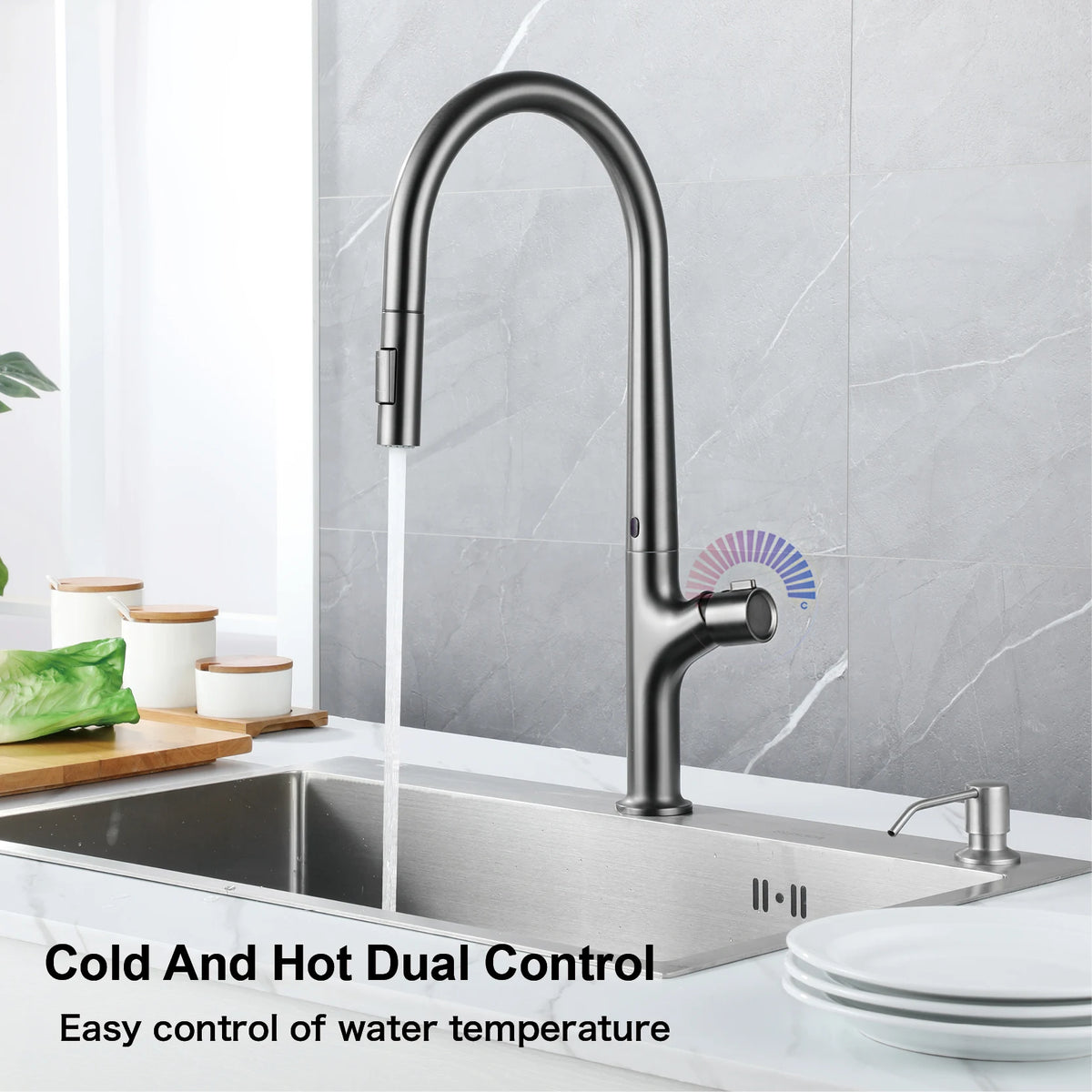 Modern Style Gun Gray Pull-Out Faucet Handle &Cold