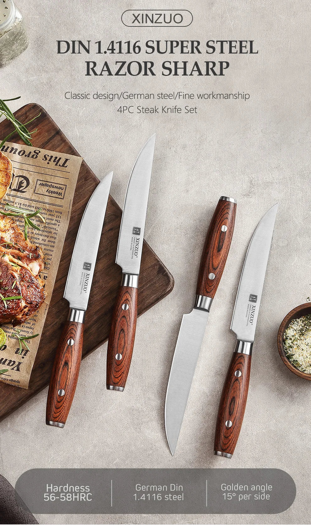Xinzuo 1pc/4pcs Professional Knife Steak Knife Razor Sharp