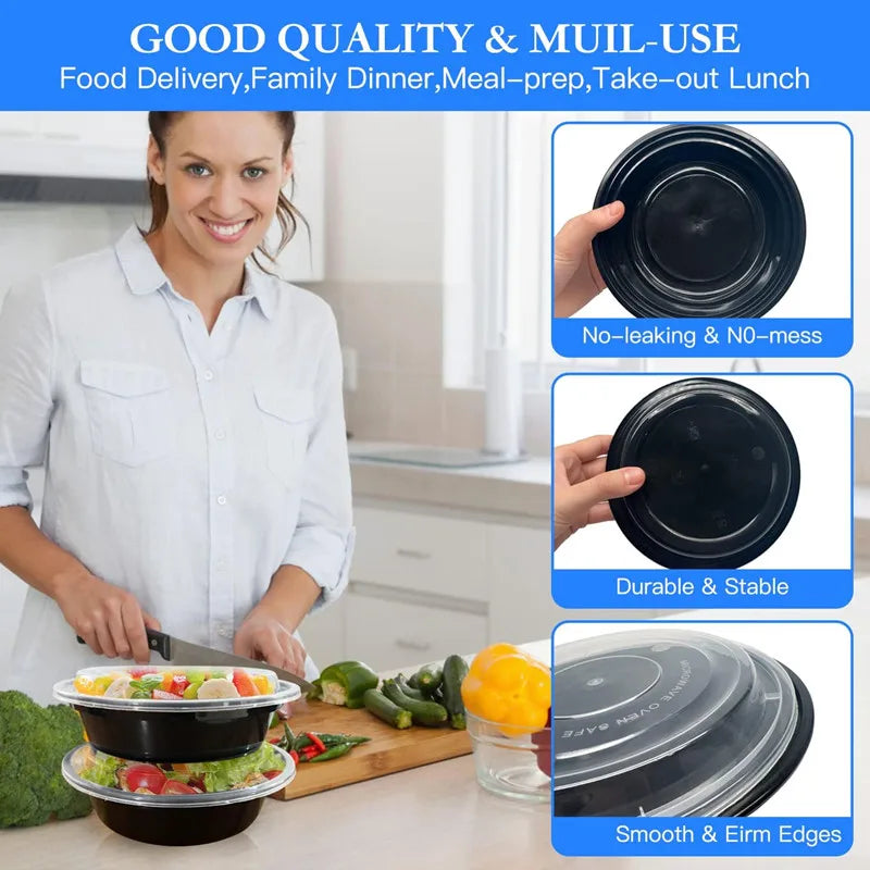10 Packs 24oz Meal Prep Container Round Disposable