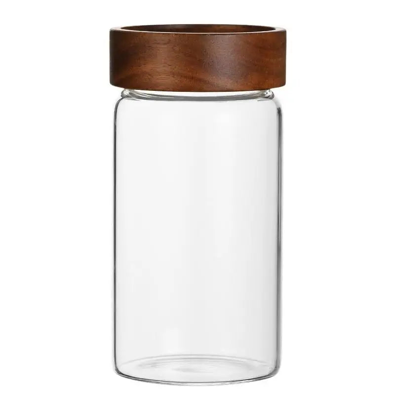 Coffee Beans Sealed Tank Transparent Glass Container Wood