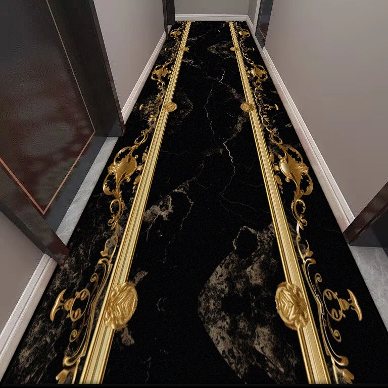 Golden Long Corridor Carpet Luxury European Decoration Hallway