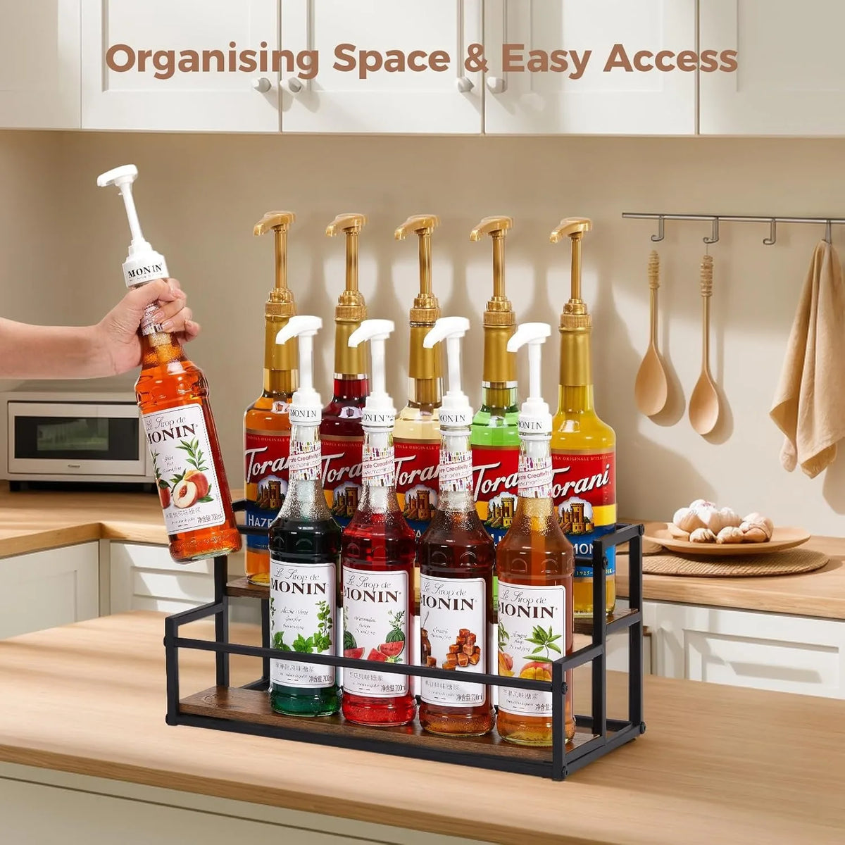 2-Tier 10 Syrup Bottles Rack Coffee Bar Liquor