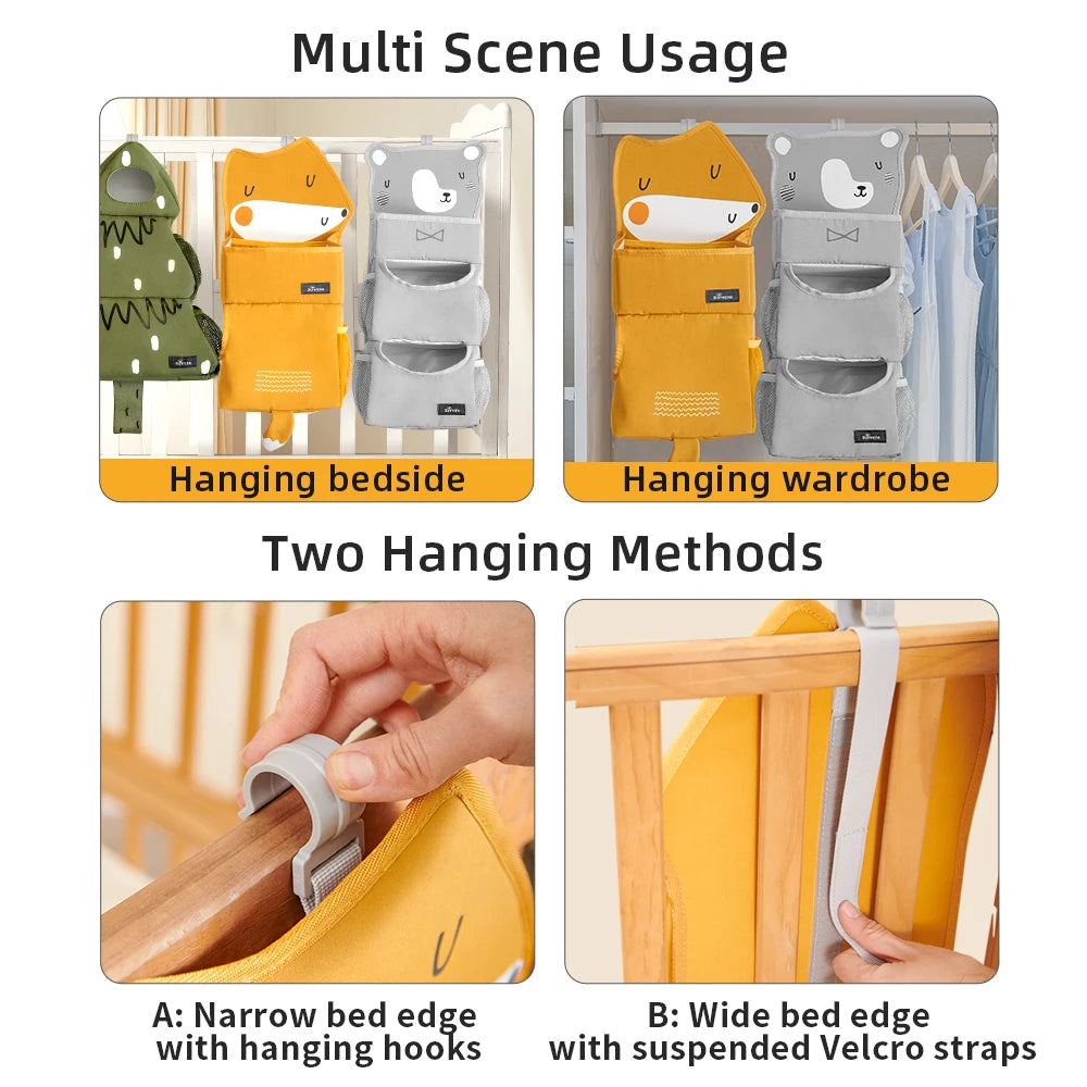 Sunveno Cartoon Baby Crib Hanging Storage Bag Multi-Functional