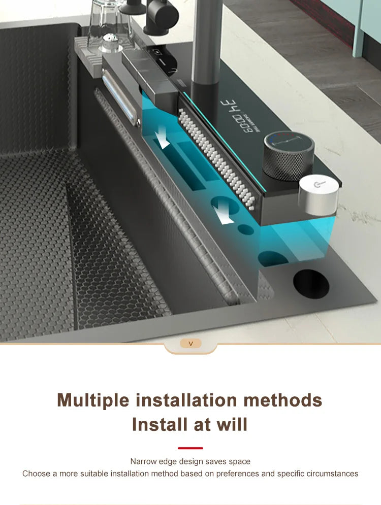 Stainless Steel Waterfall Sink Large Slot Dishwashing Basin