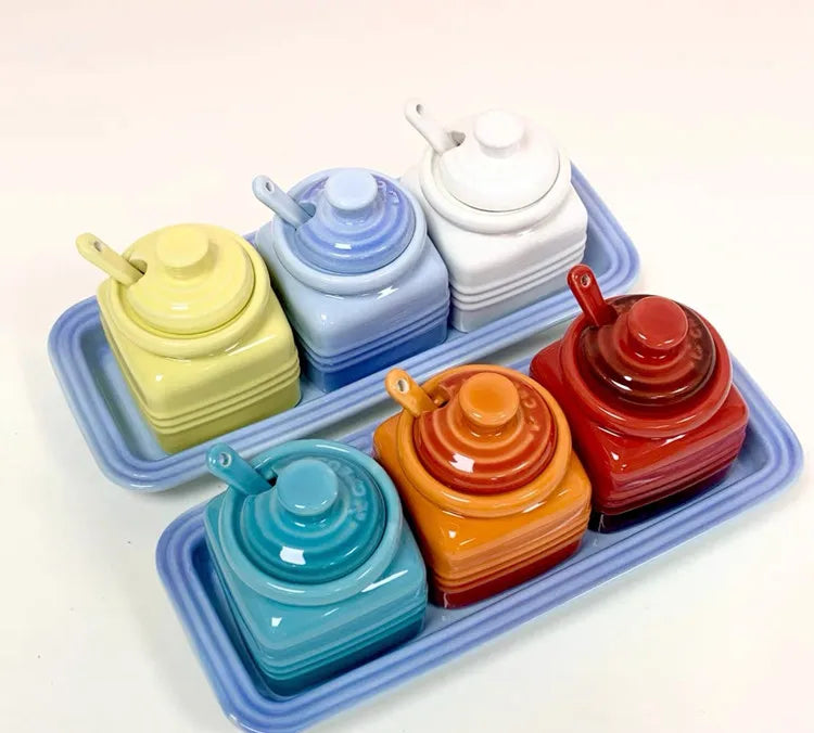 3pcs Ceramic Spice Container Storing Salt Sugar Pepper