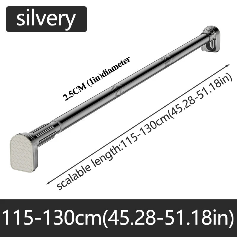 Silvery Adjustable Stainless Steel Shower Curtain Rod Clothes