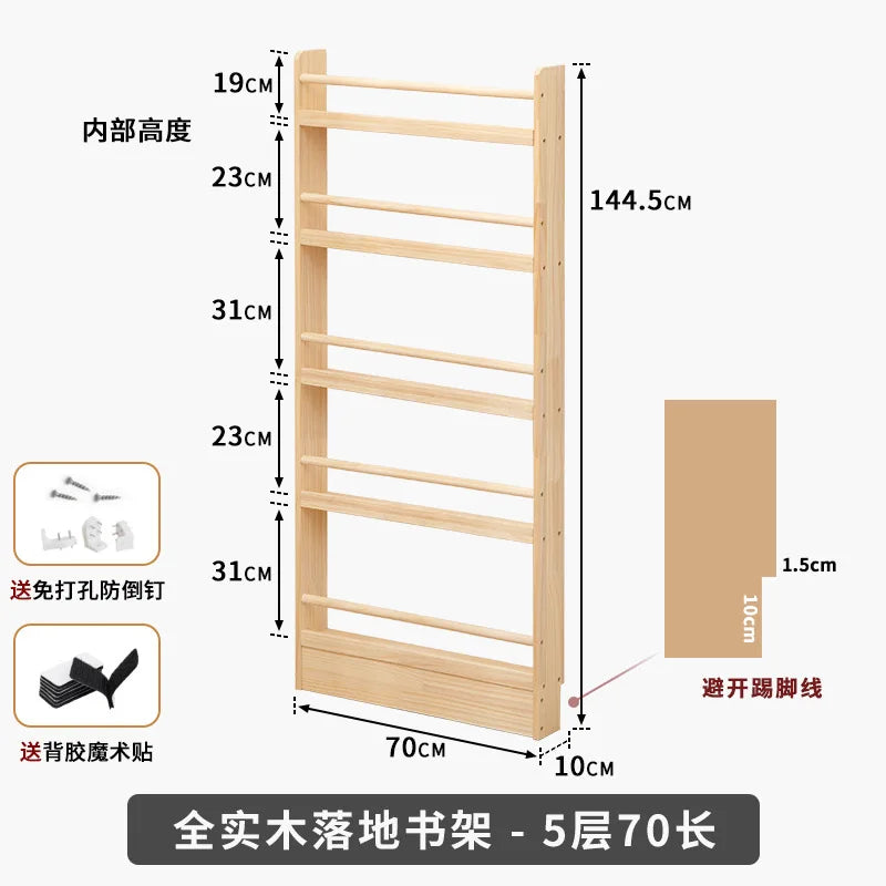 Solid Wood Narrow Bookshelf Door Backspace Saver Children