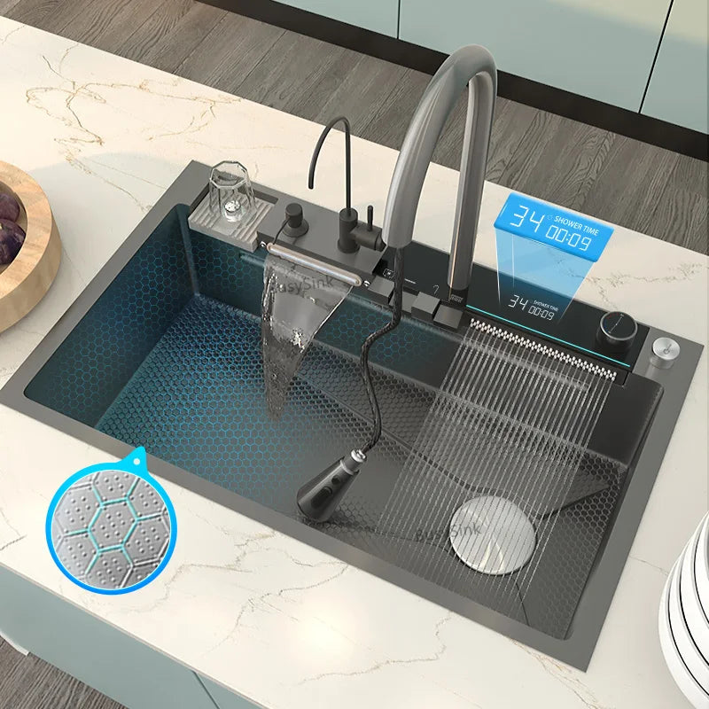 Stainless Steel Waterfall Sink Large Slot Dishwashing Basin
