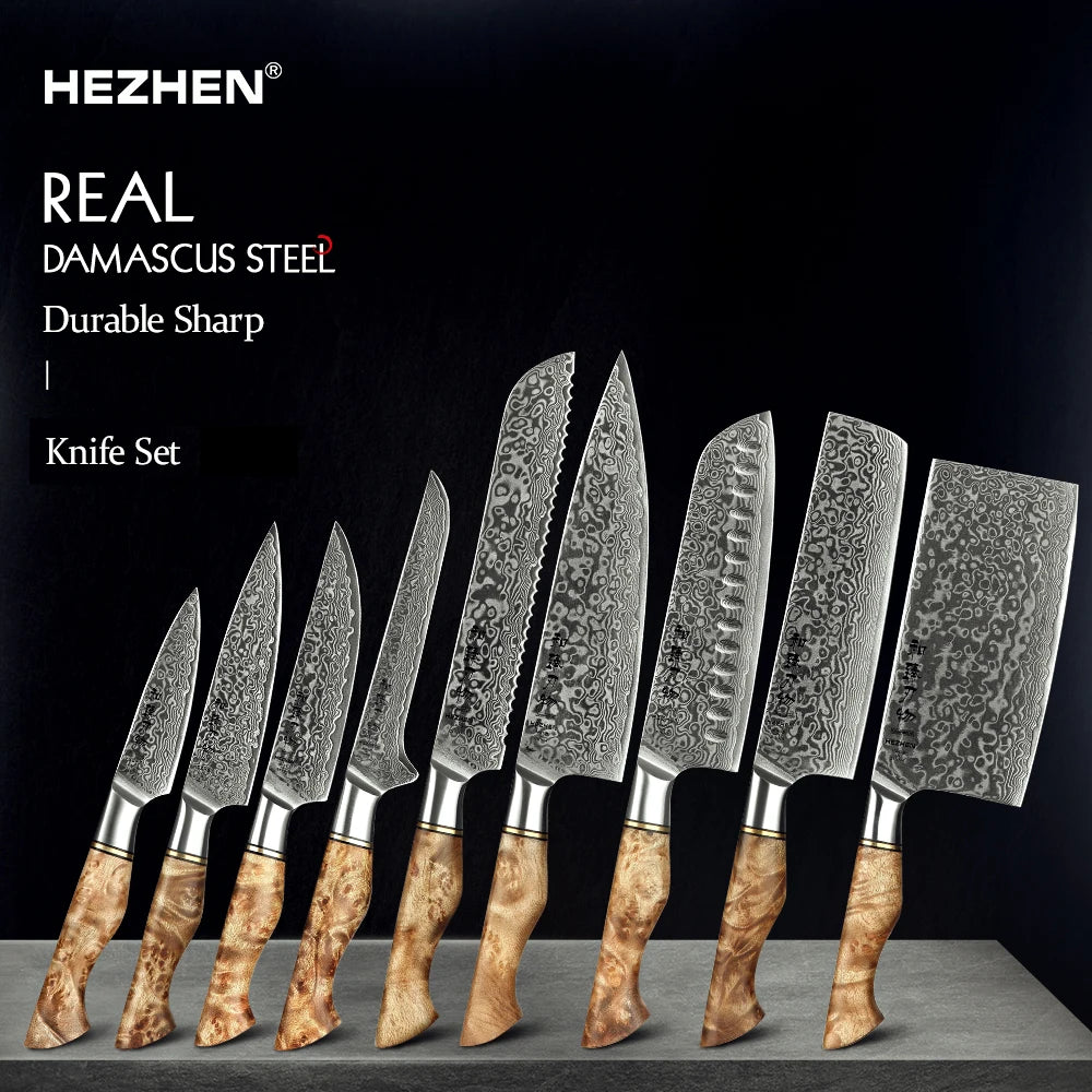 Hezhen Knife 1-7pc Damascus Steel Knives Chef Knife
