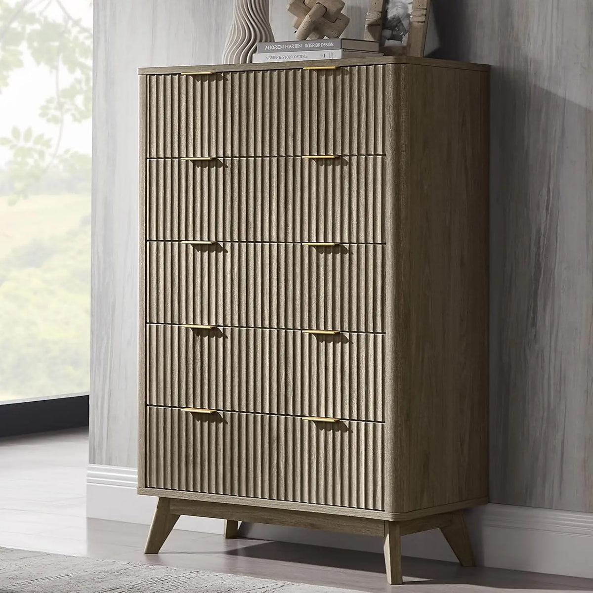 Fluted Drawers Dresser 48 Tall Modern Chest Of