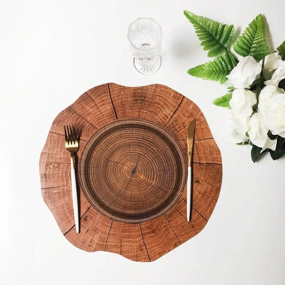 10pcs 7/9 Inch Imitation Wood Grain Disposable Plate