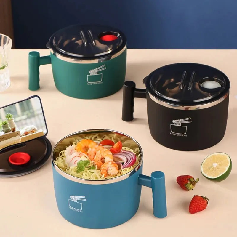 Stainless Steel Bowl Lid Instant Noodles Sealed Drain