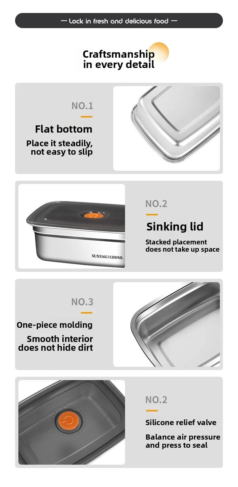 Food Grade 316 Stainless Steel Airtight Container Lid
