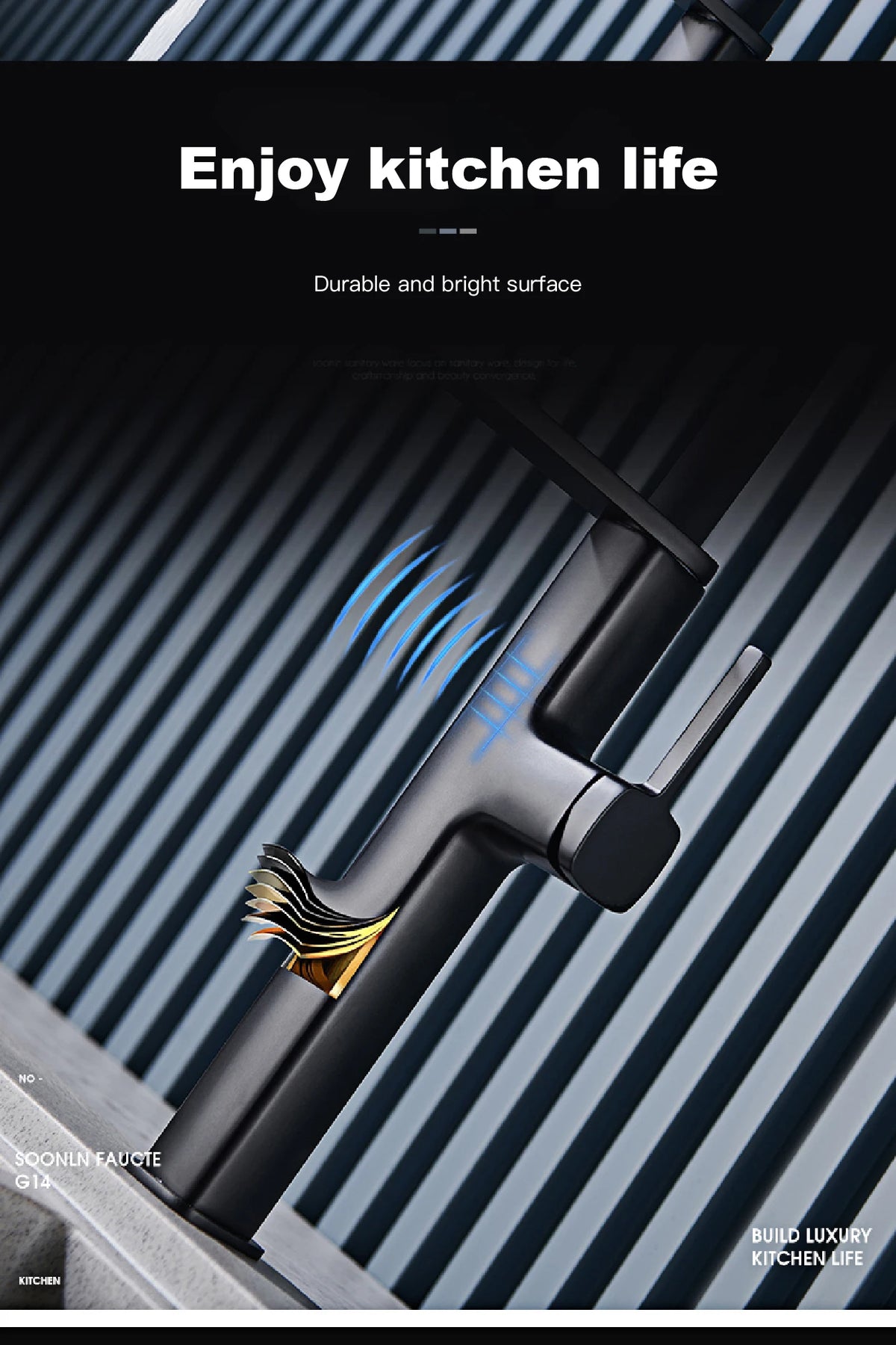 Luxury Black Brass Faucet Simple Design Magnetic Suction