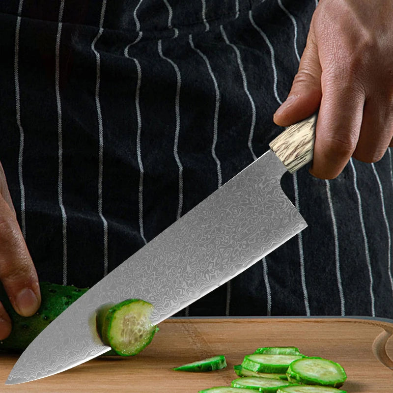 Damascus Knives Meat Cleaver Wooden Handle Chef Slicng