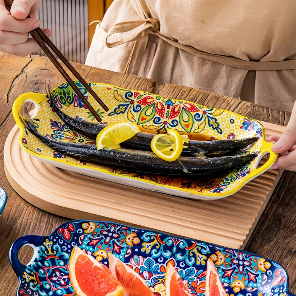 1pc Bohemian Style Ceramic Fish Dish Handle 12