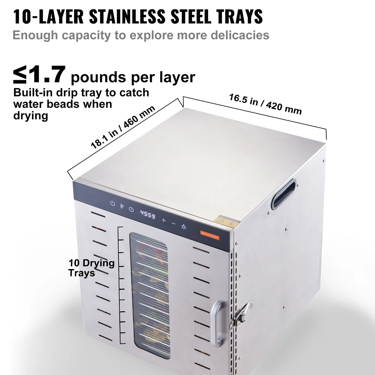 Succebuy Food Dehydrator Machine 10 Stainless Steel Trays
