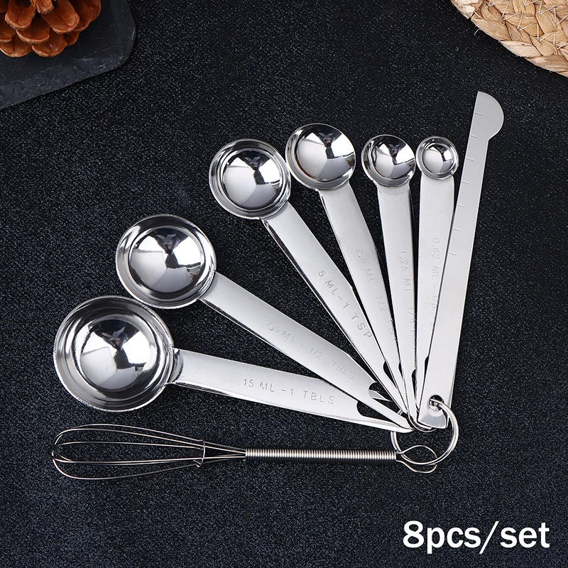4/6/8pcs Stainless Steel Measuring Spoon Integrated Scale