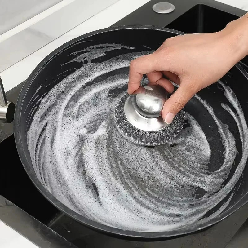 Stainless Steel Pot Brush Handle Robust Metal Ball