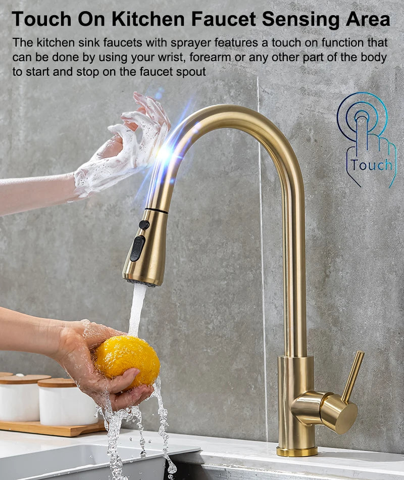 Smart Touch Sink Faucets Stainless Steel Pull Out