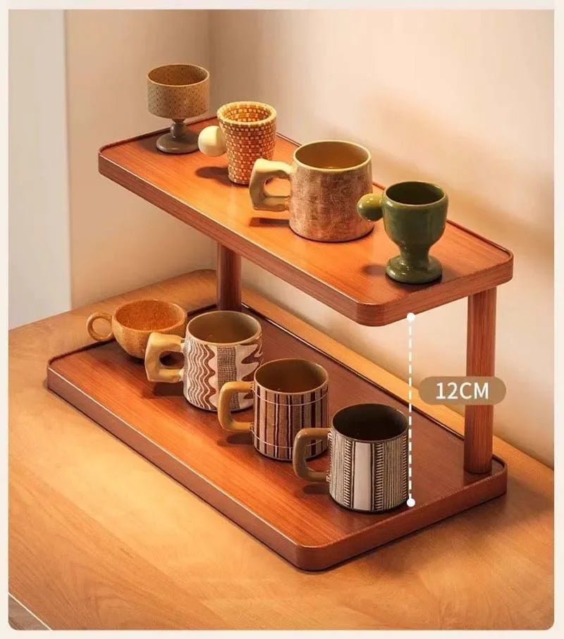 2-Tier Wooden Countertop Storage Shelf Multilayer Desktop
