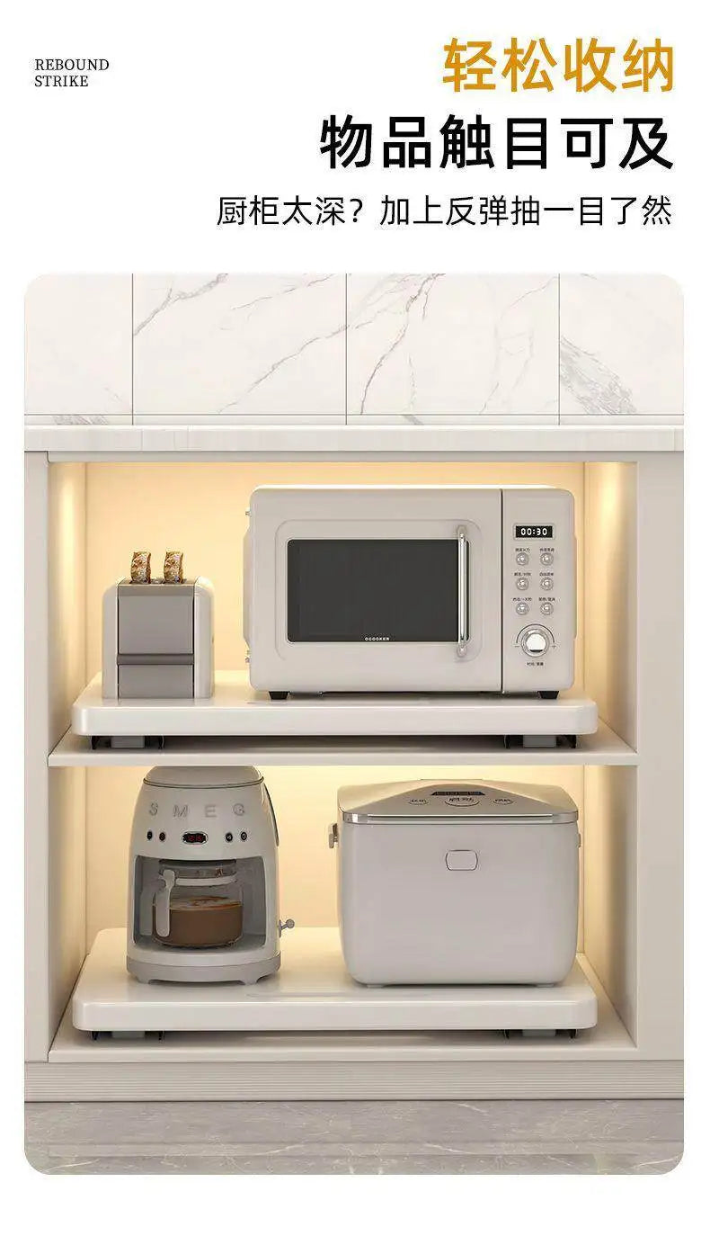 Solid Wood Pull-Out Tray Slide-Out Rack Microwave Rice