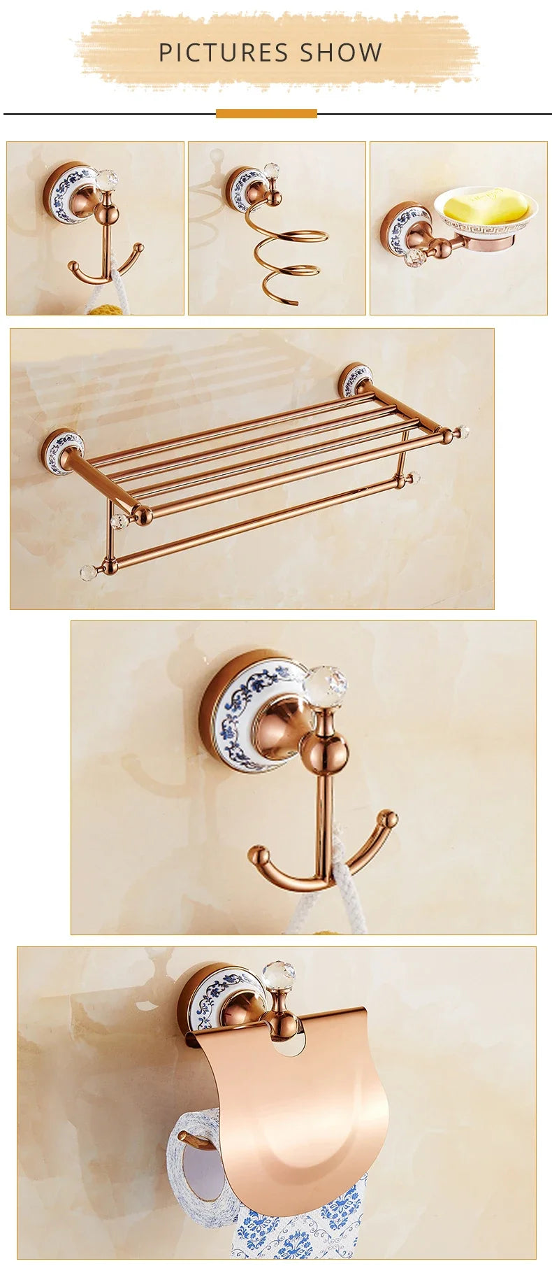 Zgrk Luxury Bathroom Hardware Wall Mount Rose Gold