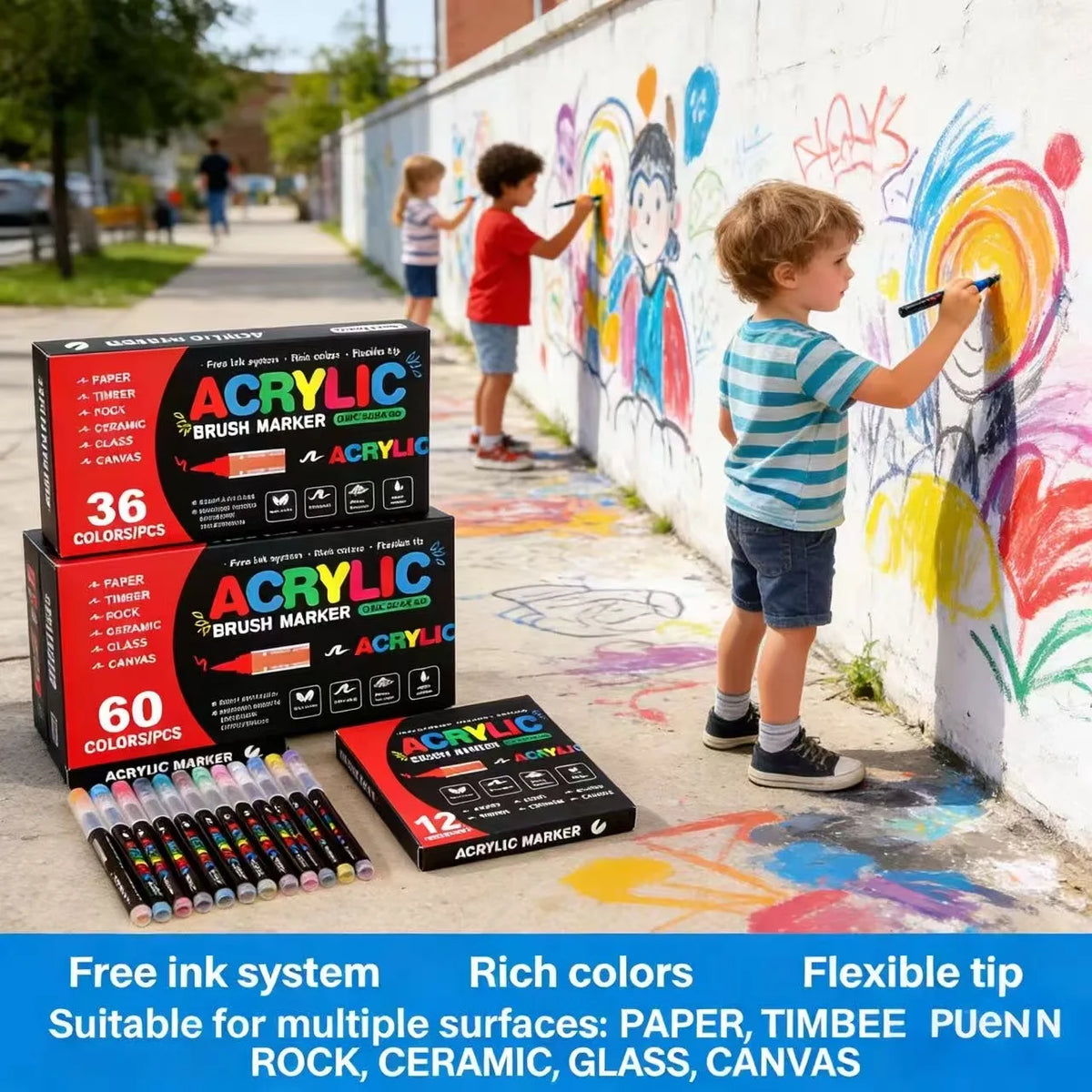 12-408 Colors Acrylic Paint Markers Flexible Brush Acrylic