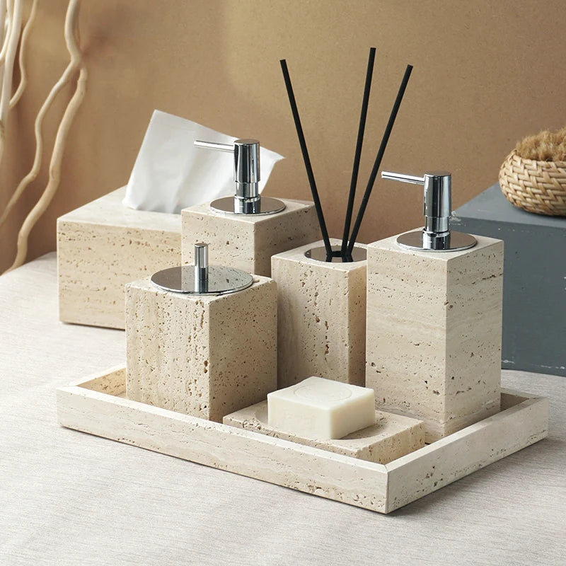 Beige Travertine Bathroom Natural Marble Soap Dispenser Soap
