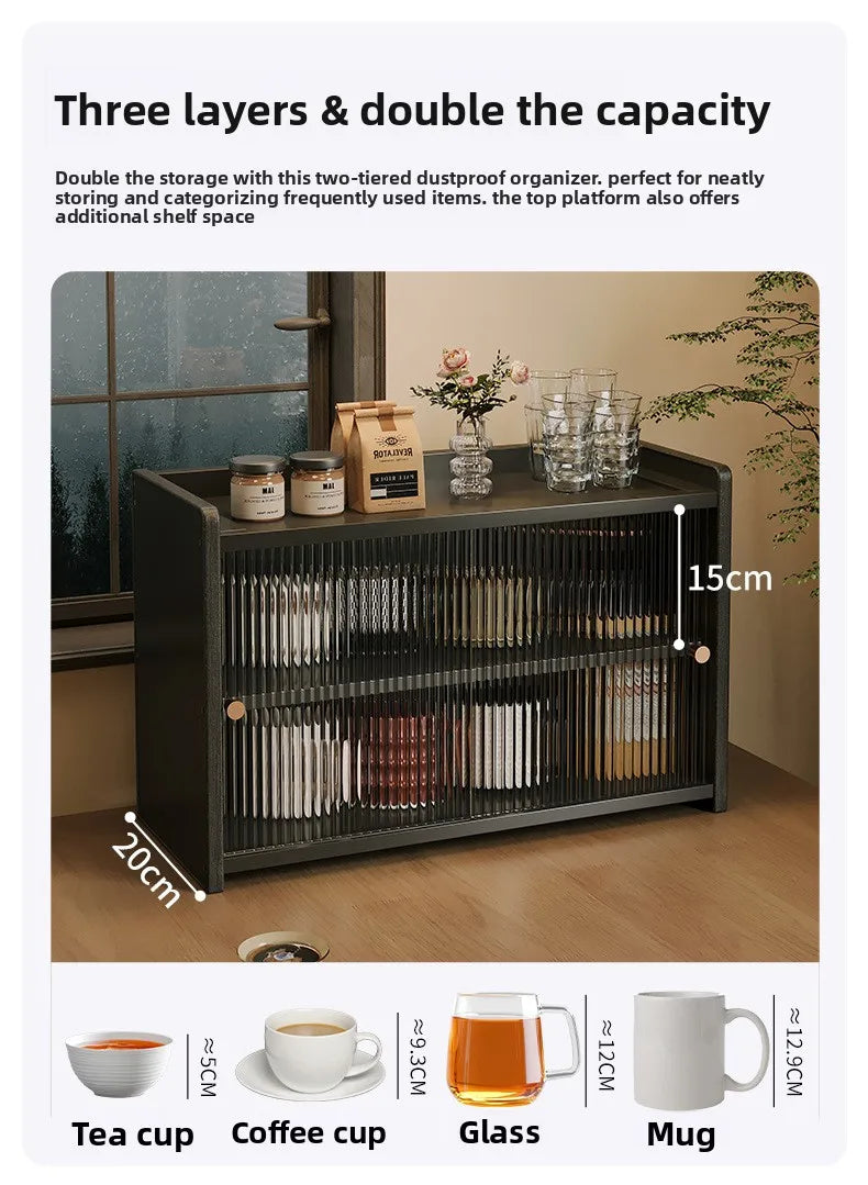 Desktop 2-Tier Countertop Storage Organizer Box Dustproof Fluted