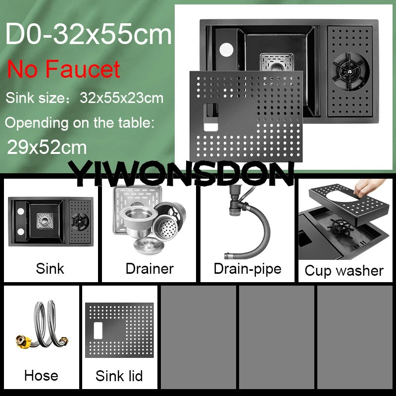 Nano Hidden Bar Sink Black Folding Faucet Cup